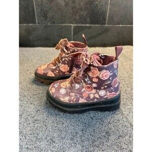H&M Girls Velvet Plum Floral Combat Boots